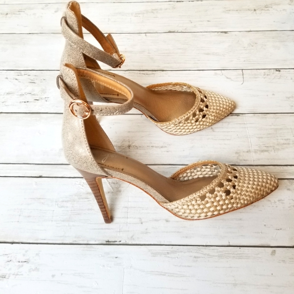 Latigo Yoralyn Leather Woven Ankle Strap High Heel Pump NWOT